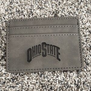 Dark Gray Leather Card Holder with Minimalist Design and OHIO STATE Logo